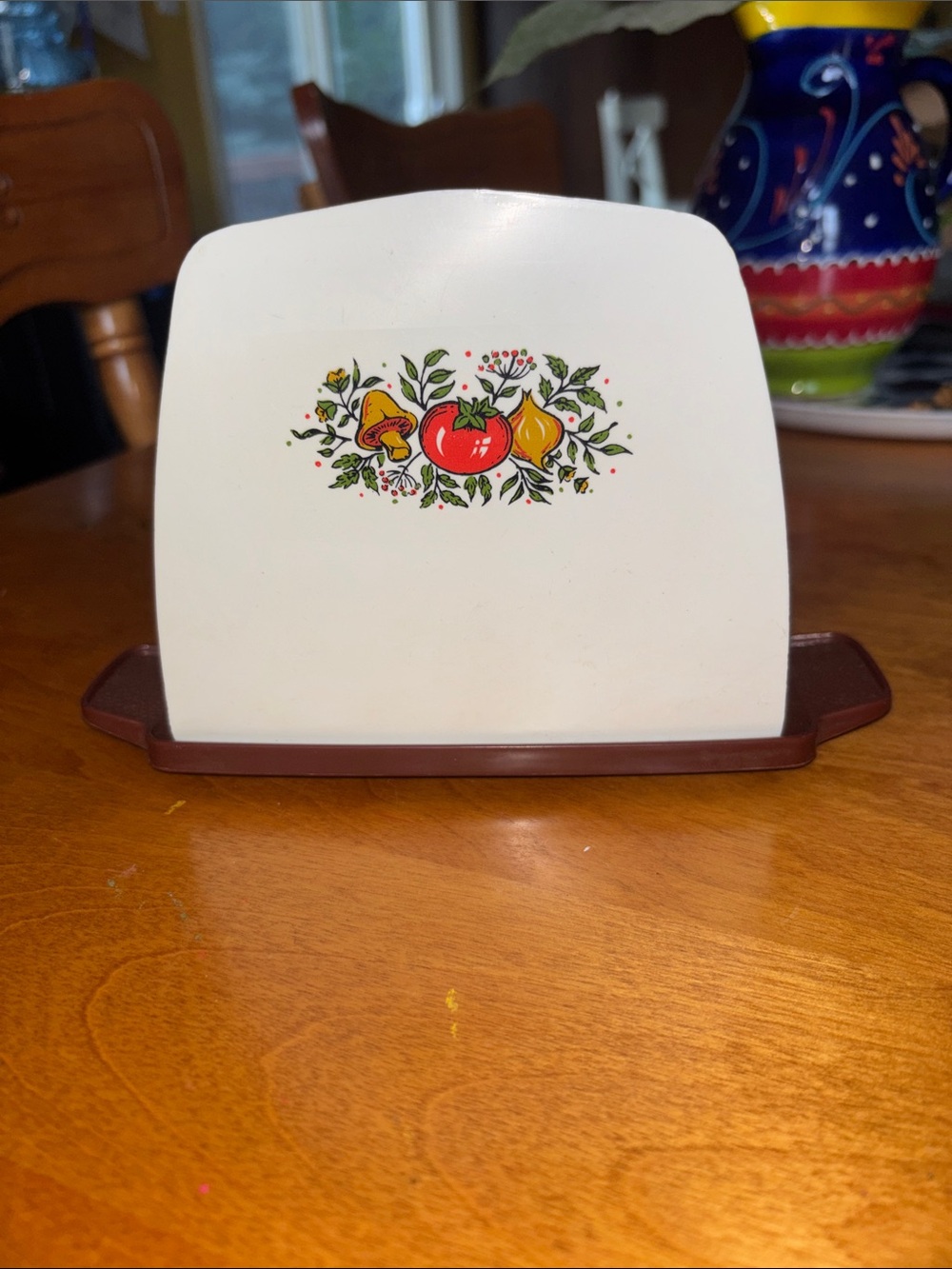 Cream Ceramic Napkin Holder with Red & Yellow Fruit Motif